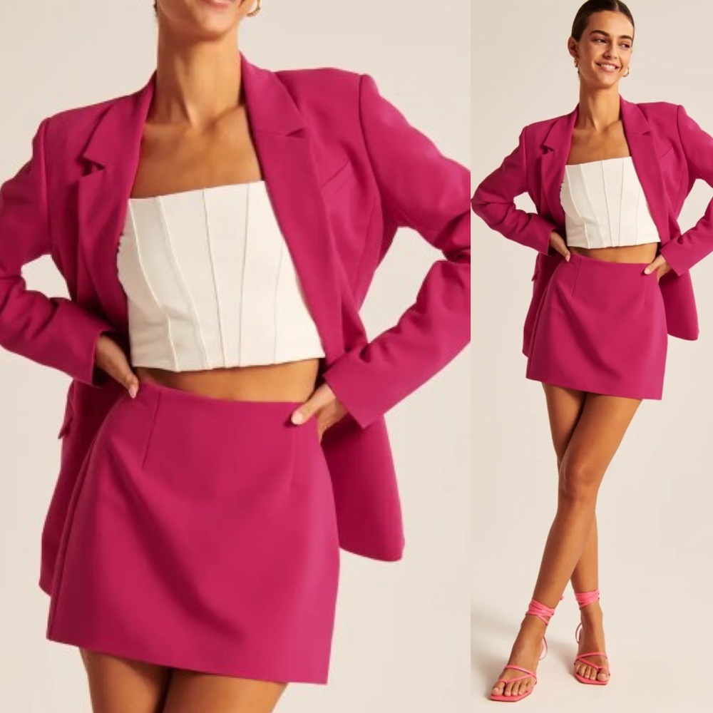 Abercrombie A&F Single Breasted Classic Suiting Blazer & Mini Skirt Set Pink